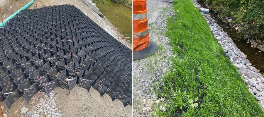 before and after installing geoweb geocells vegetation