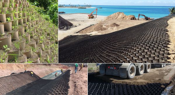 retaining wall slope channel and load support geocells