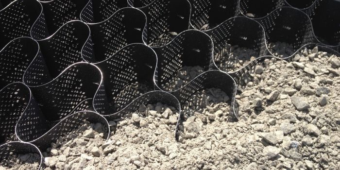 close up of partially infilled geocells